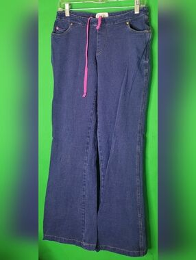 Women’s Dark Blue Pajama Jeans with Pink Drawstring Size Small Bootcut Vtg Y2k